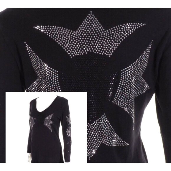 Avangard Womens Top Size XL Embelished Stud Emblem Black Silver Knight Queen - Picture 2 of 10